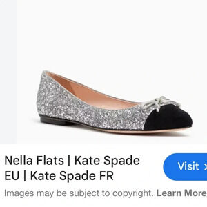 Kate Spade Nella Flats, Silver with a bow ballet flats size 6,  Elegant Holiday